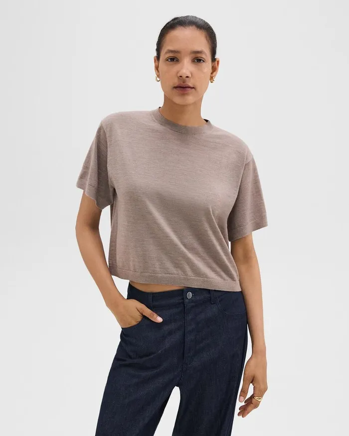 Women Theory TShirts Tank Tops Boxy Tee In Regal Wool Light Cinder