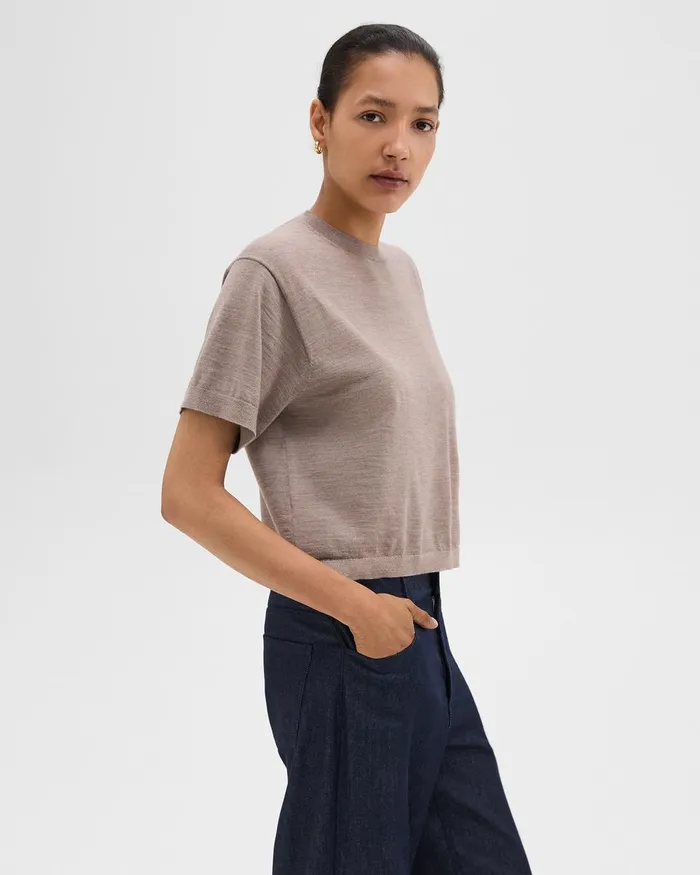 Women Theory TShirts Tank Tops Boxy Tee In Regal Wool Light Cinder