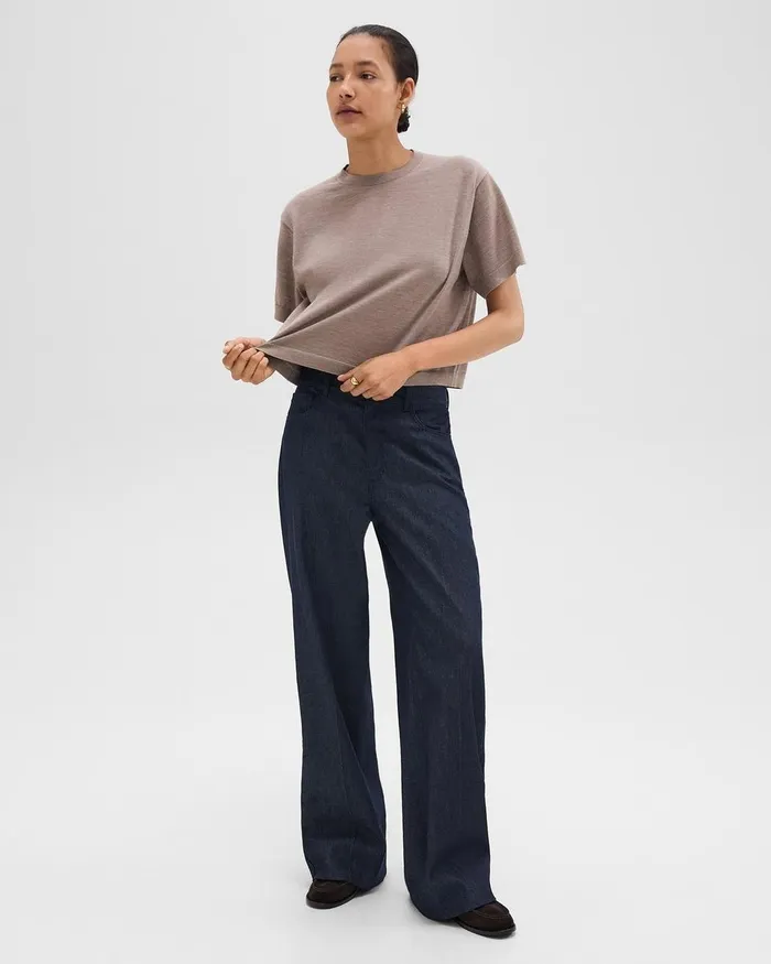 Women Theory TShirts Tank Tops Boxy Tee In Regal Wool Light Cinder