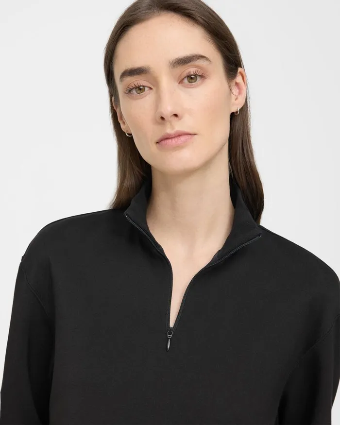 Women Theory TShirts Tank Tops Cropped HalfZip Sweatshirt In DoubleKnit Jersey Black