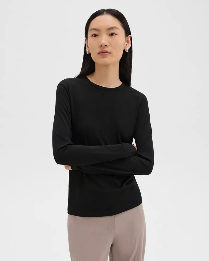 Women Theory TShirts Tank Tops Tiny LongSleeve Tee In Organic Cotton Black