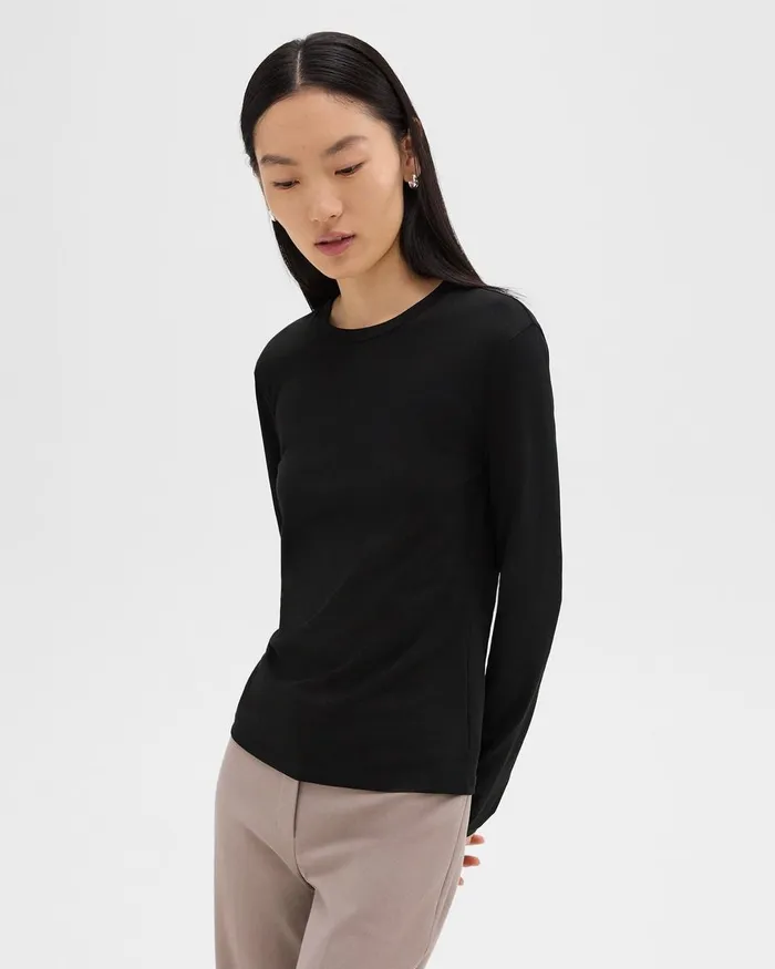 Women Theory TShirts Tank Tops Tiny LongSleeve Tee In Organic Cotton Black