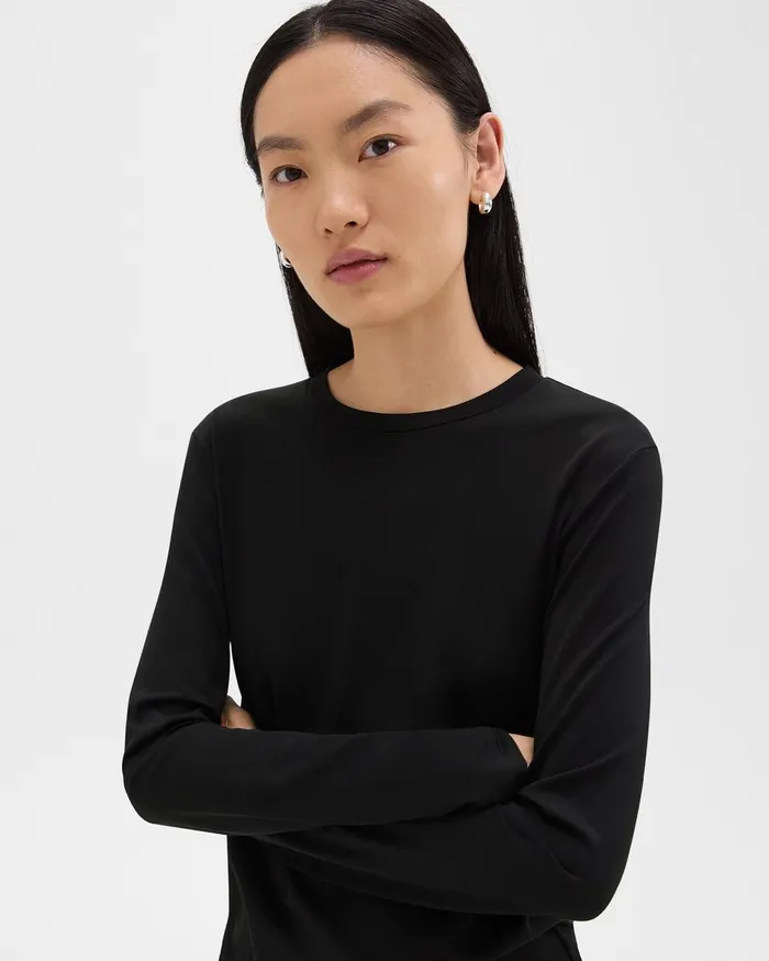 Women Theory TShirts Tank Tops Tiny LongSleeve Tee In Organic Cotton Black