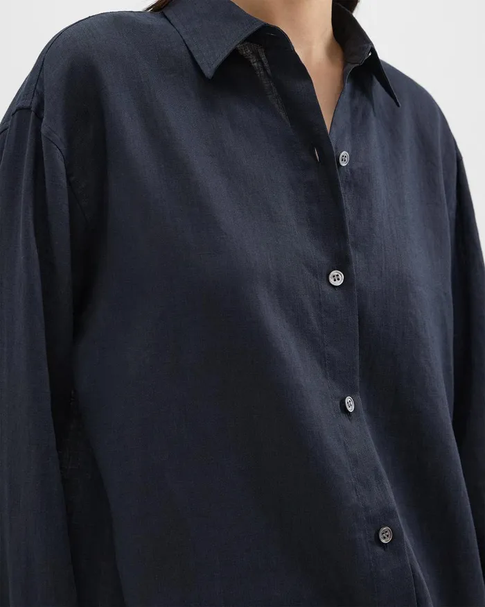 Women Theory Tops Boyfriend Shirt In Relaxed Linen Concord