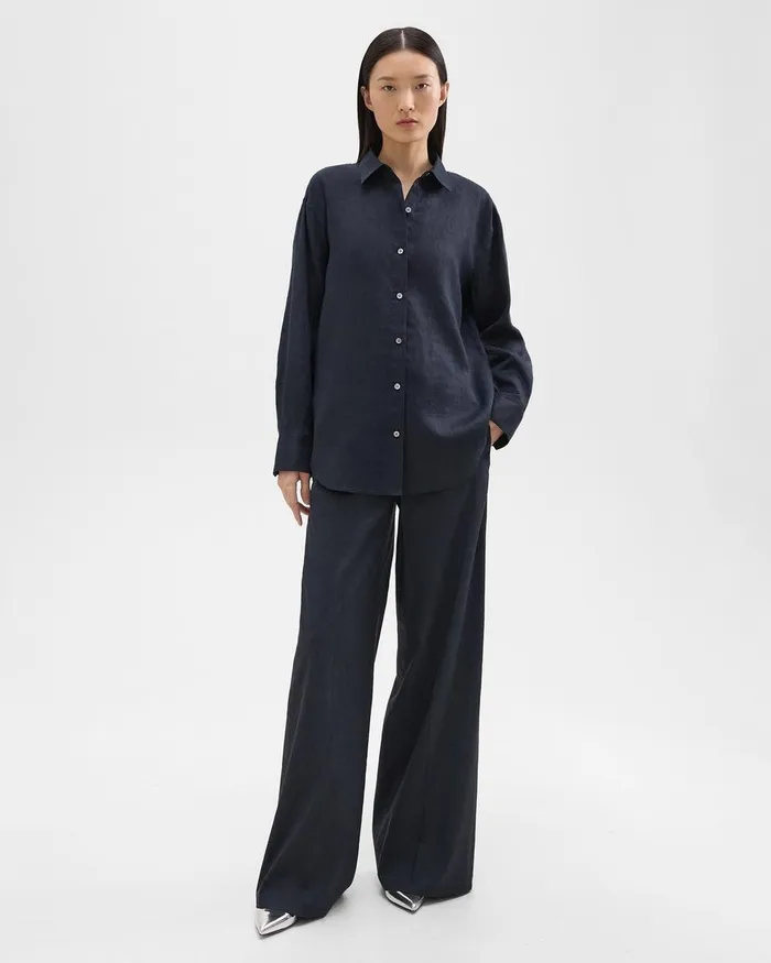 Women Theory Tops Boyfriend Shirt In Relaxed Linen Concord