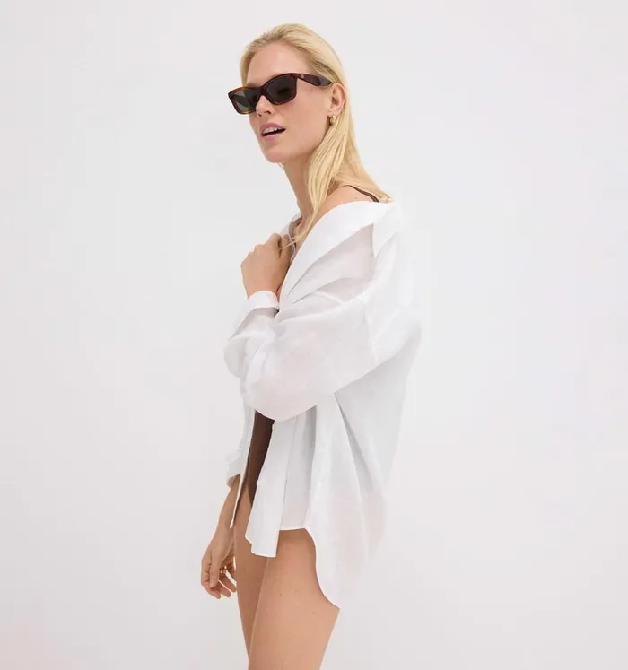 Women Theory Tops Boyfriend Shirt In Relaxed Linen Concord