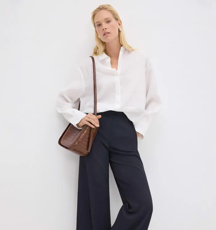 Women Theory Tops Boyfriend Shirt In Relaxed Linen Concord