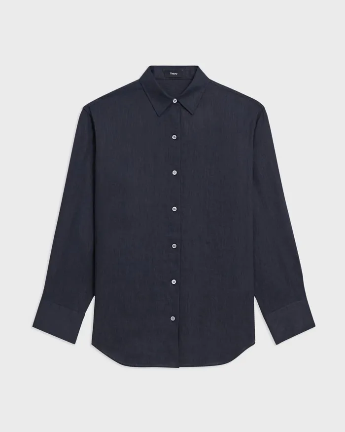 Women Theory Tops Boyfriend Shirt In Relaxed Linen Concord