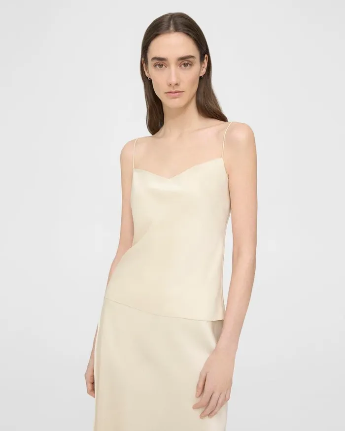 Women Theory Tops Draped Camisole In Satin Golden Wheat