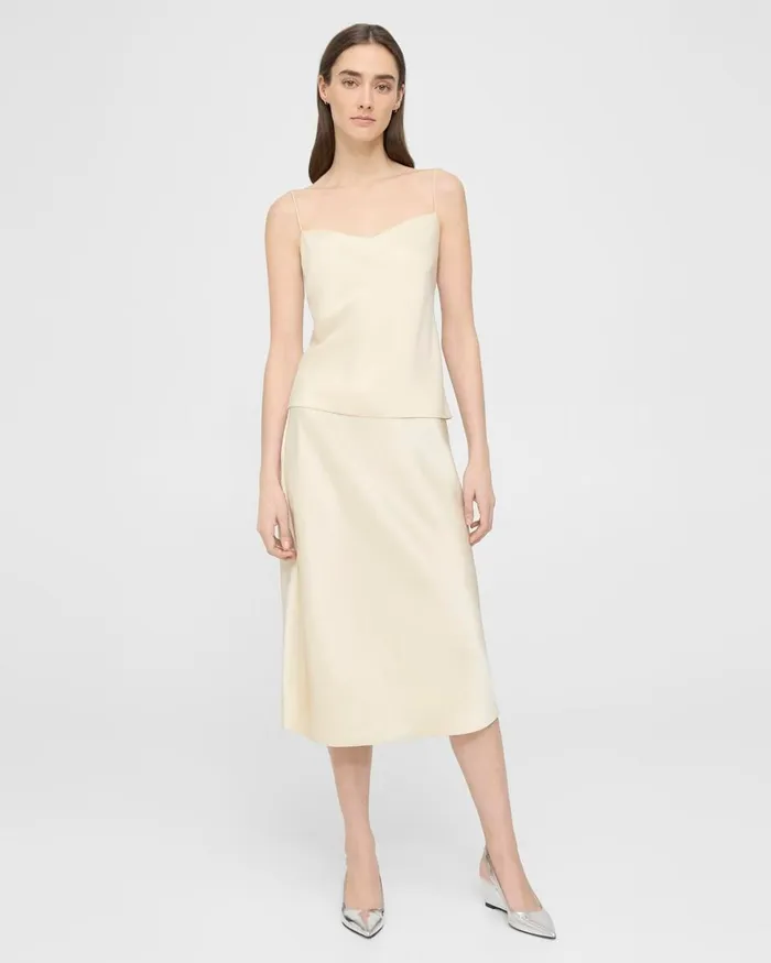 Women Theory Tops Draped Camisole In Satin Golden Wheat