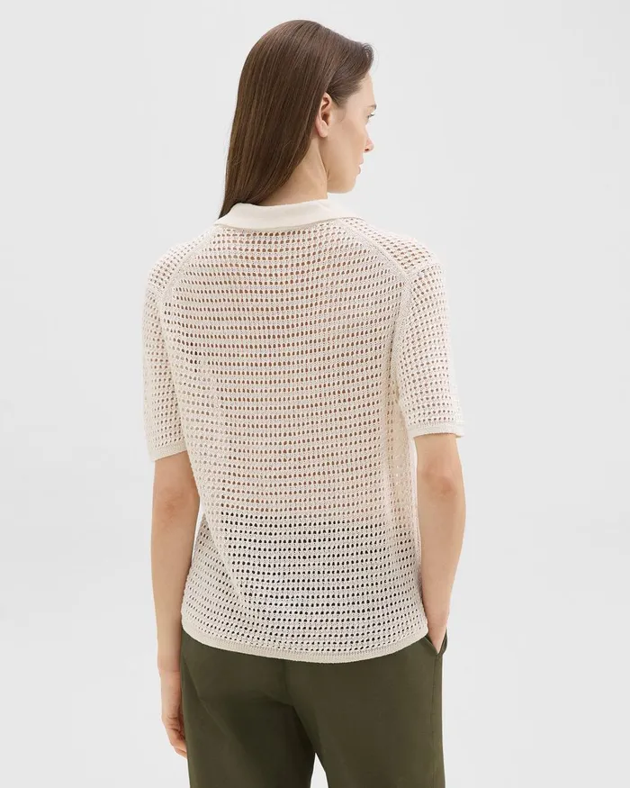 Women Theory Tops Mesh ShortSleeve Shirt In LinenViscose Bone