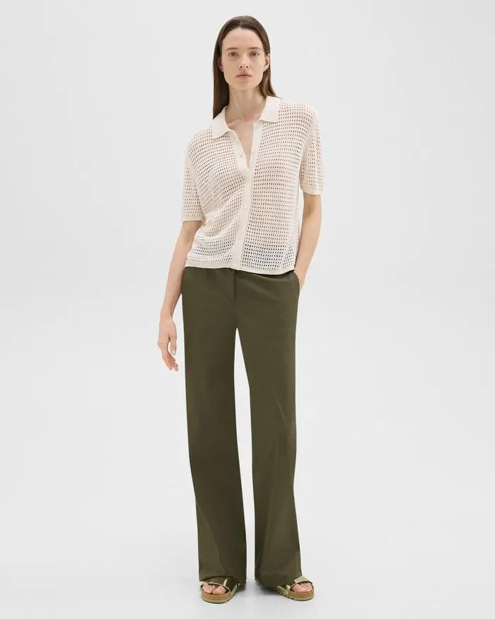 Women Theory Tops Mesh ShortSleeve Shirt In LinenViscose Bone