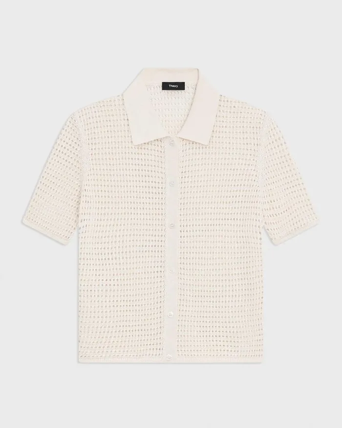 Women Theory Tops Mesh ShortSleeve Shirt In LinenViscose Bone
