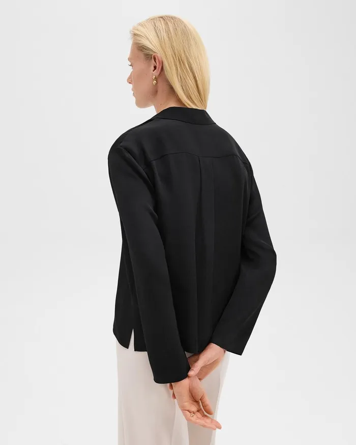 Women Theory Tops Notched Lapel Blouse In Silk Georgette Black