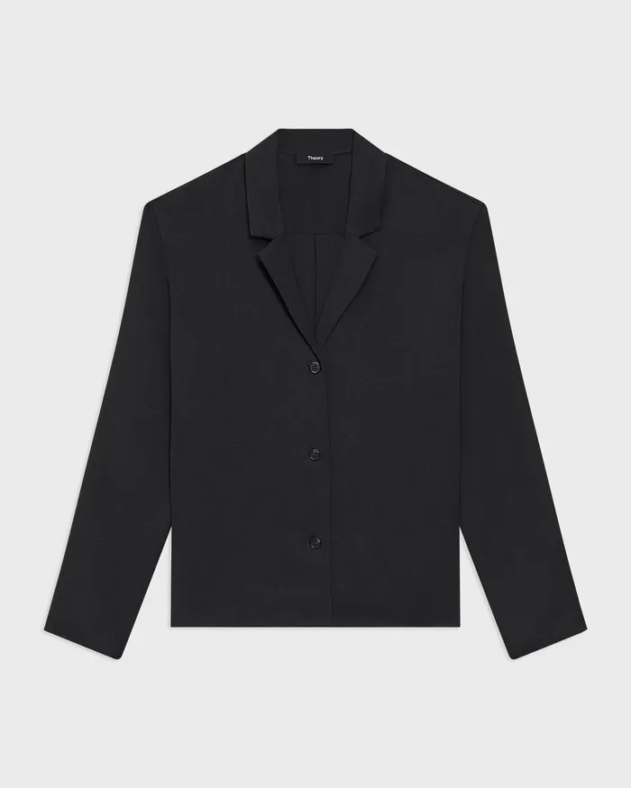 Women Theory Tops Notched Lapel Blouse In Silk Georgette Black