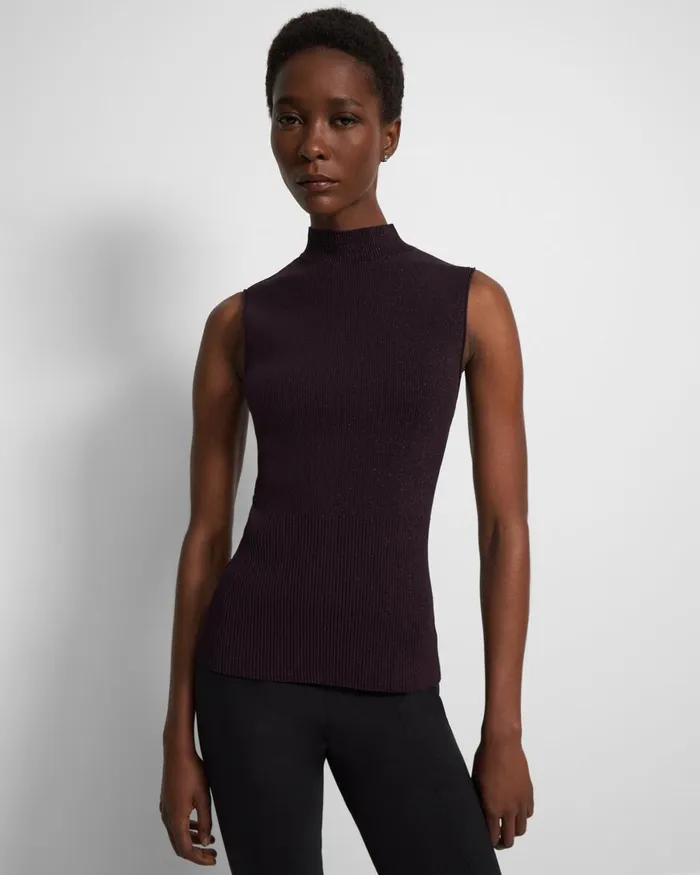 Women Theory Tops Ribbed Tank Top In Crepe Knit Merlot