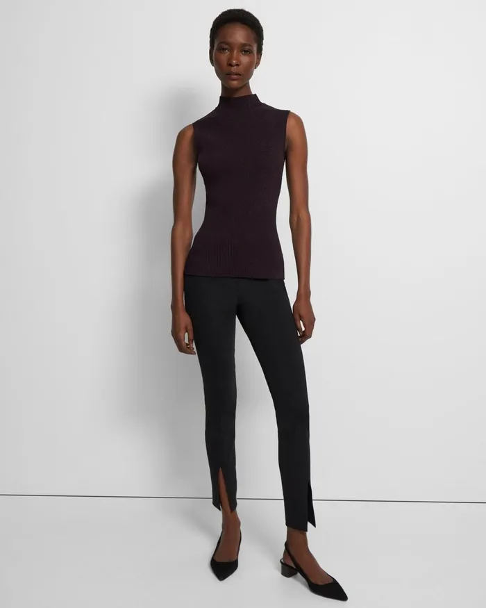 Women Theory Tops Ribbed Tank Top In Crepe Knit Merlot