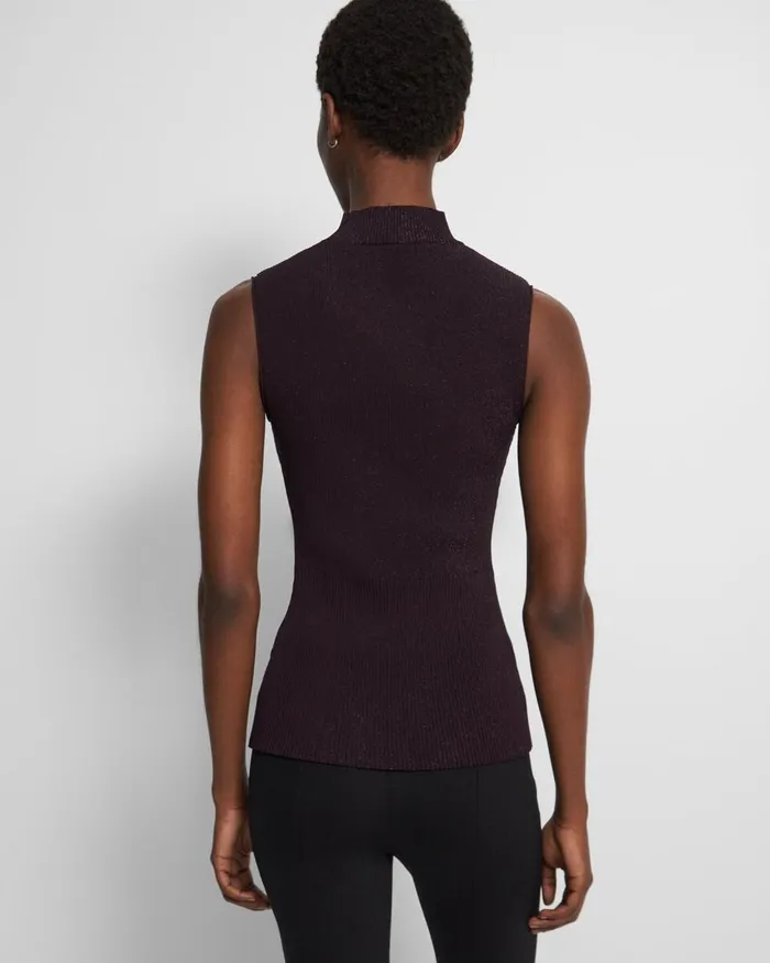 Women Theory Tops Ribbed Tank Top In Crepe Knit Merlot
