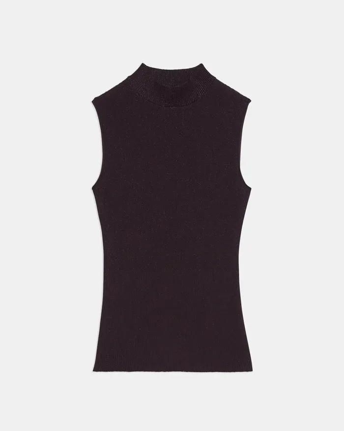 Women Theory Tops Ribbed Tank Top In Crepe Knit Merlot