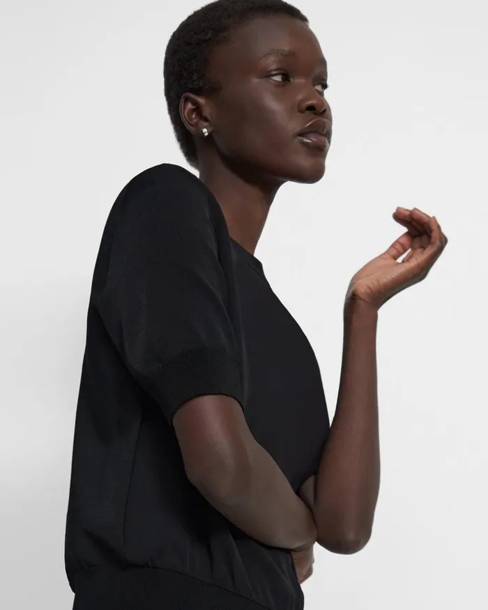 Women Theory Tops Shrunken ShortSleeve Top In Silk Black