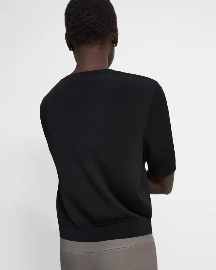 Women Theory Tops Shrunken ShortSleeve Top In Silk Black
