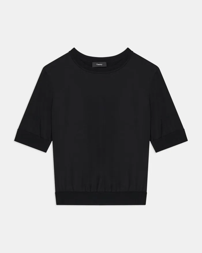 Women Theory Tops Shrunken ShortSleeve Top In Silk Black