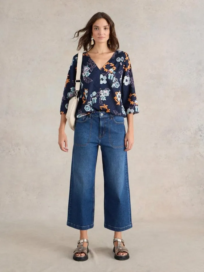 Women Tia Cropped Wide Leg Jean Dk Denim White Stuff Jeans