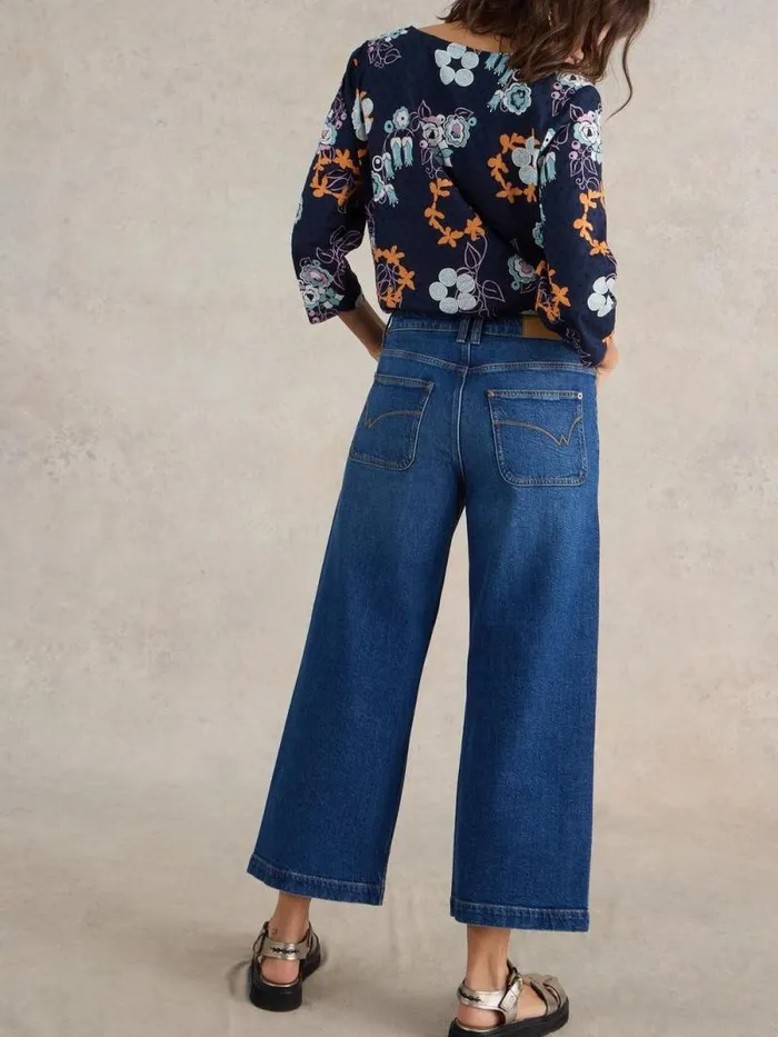 Women Tia Cropped Wide Leg Jean Dk Denim White Stuff Jeans