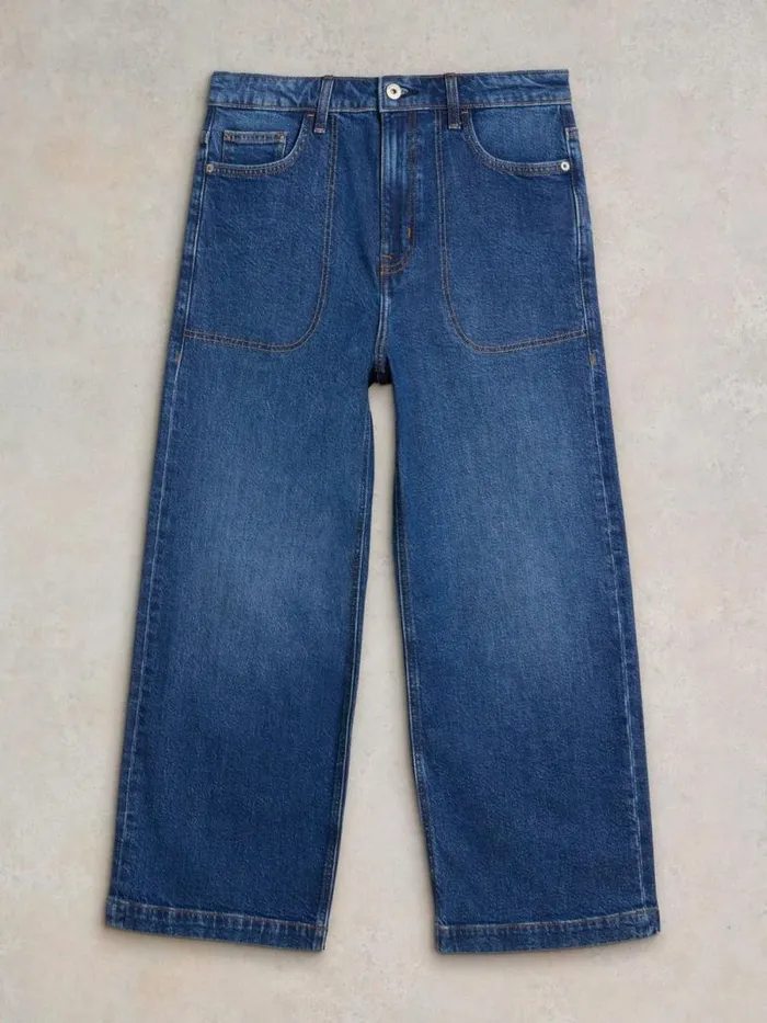Women Tia Cropped Wide Leg Jean Dk Denim White Stuff Jeans