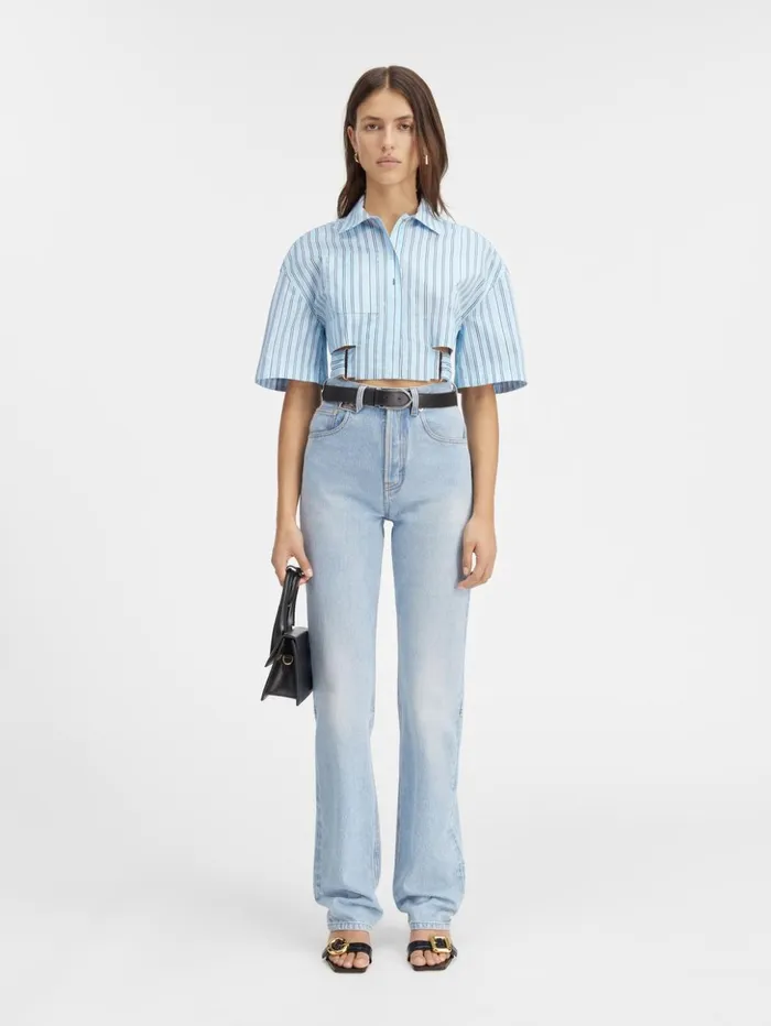 Women Tops and Shirts JACQUEMUS The Bari Cropped Shirt Print Blue Stripes