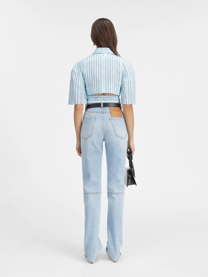 Women Tops and Shirts JACQUEMUS The Bari Cropped Shirt Print Blue Stripes