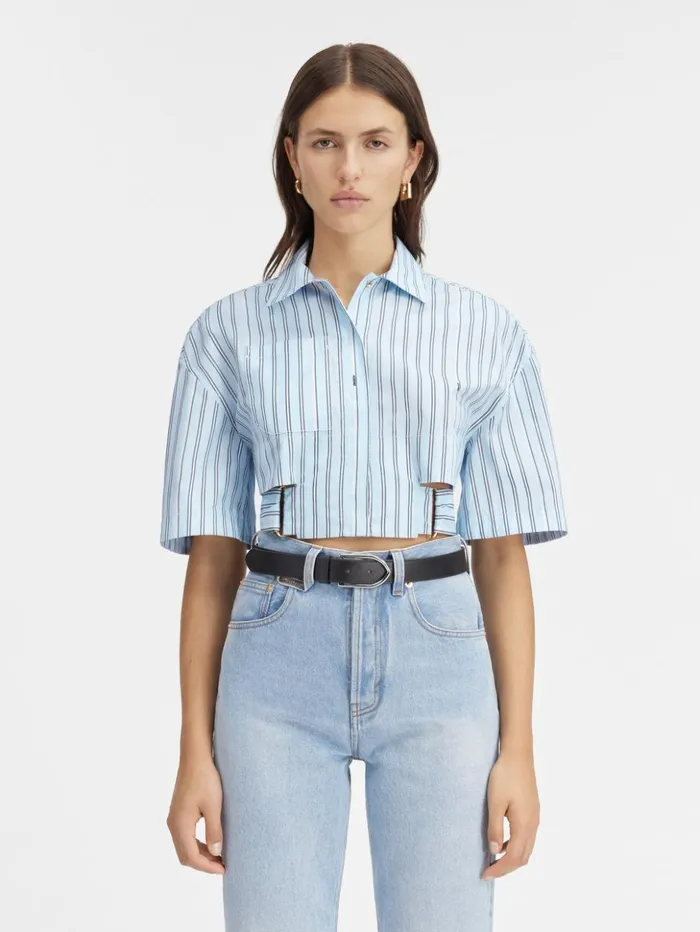 Women Tops and Shirts JACQUEMUS The Bari Cropped Shirt Print Blue Stripes
