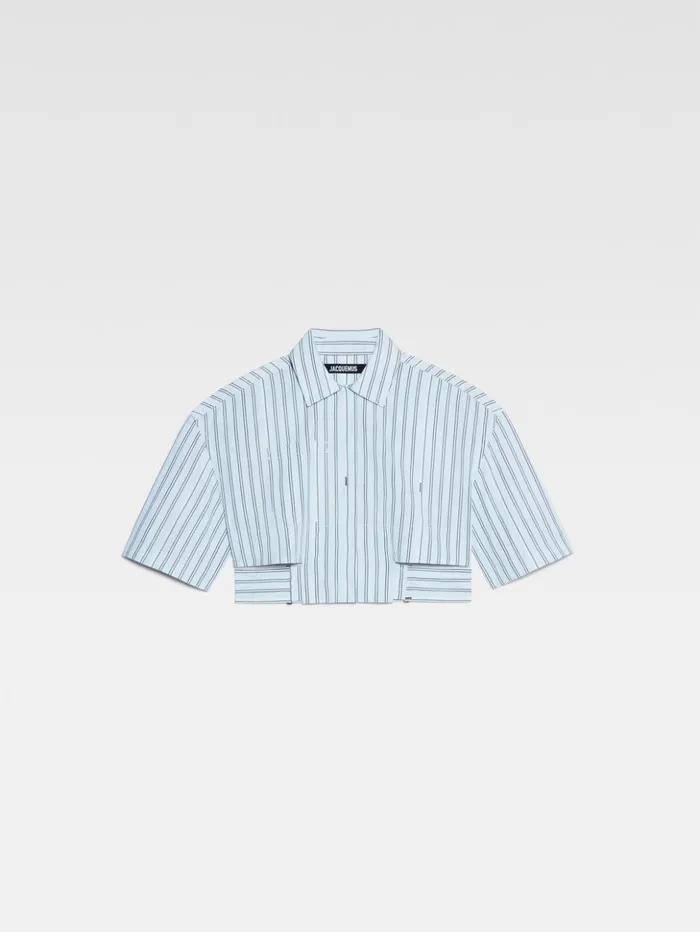 Women Tops and Shirts JACQUEMUS The Bari Cropped Shirt Print Blue Stripes
