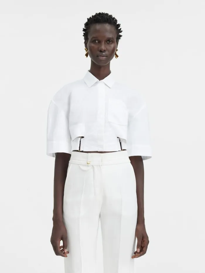 Women Tops and Shirts JACQUEMUS The Bari Cropped Shirt White Women Tops and Shirts JACQUEMUS The Bari Cropped Shirt White