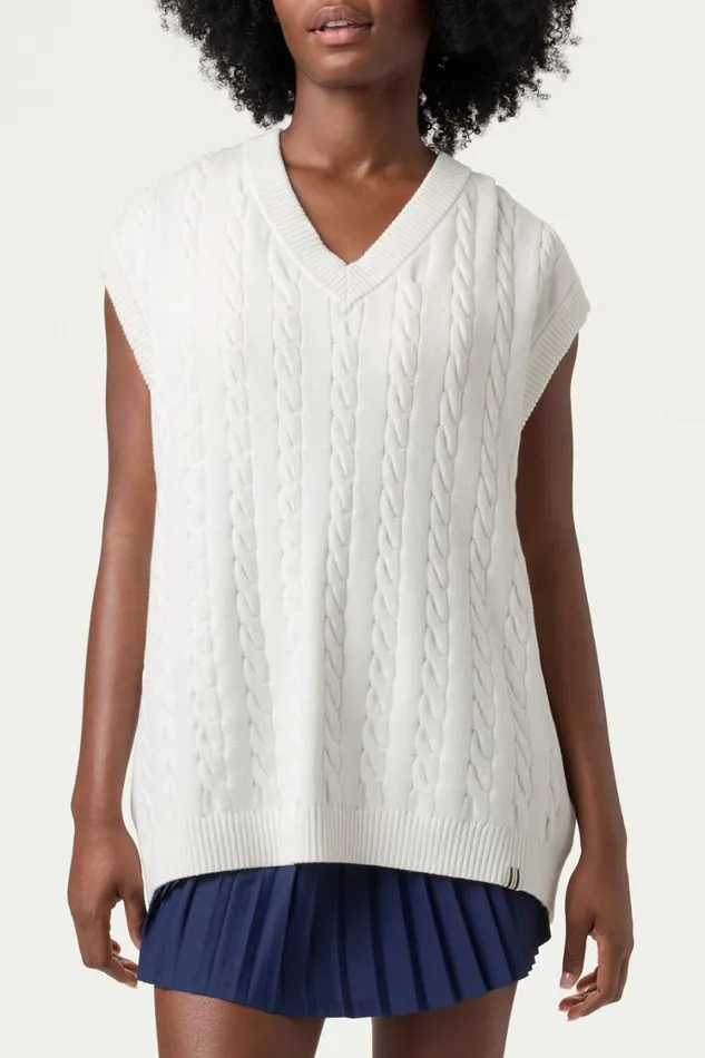 Women Tops and TShirts Fila Baseline Cable Knit Vest 100 White Women Tops and TShirts Fila Baseline Cable Knit Vest 100 White