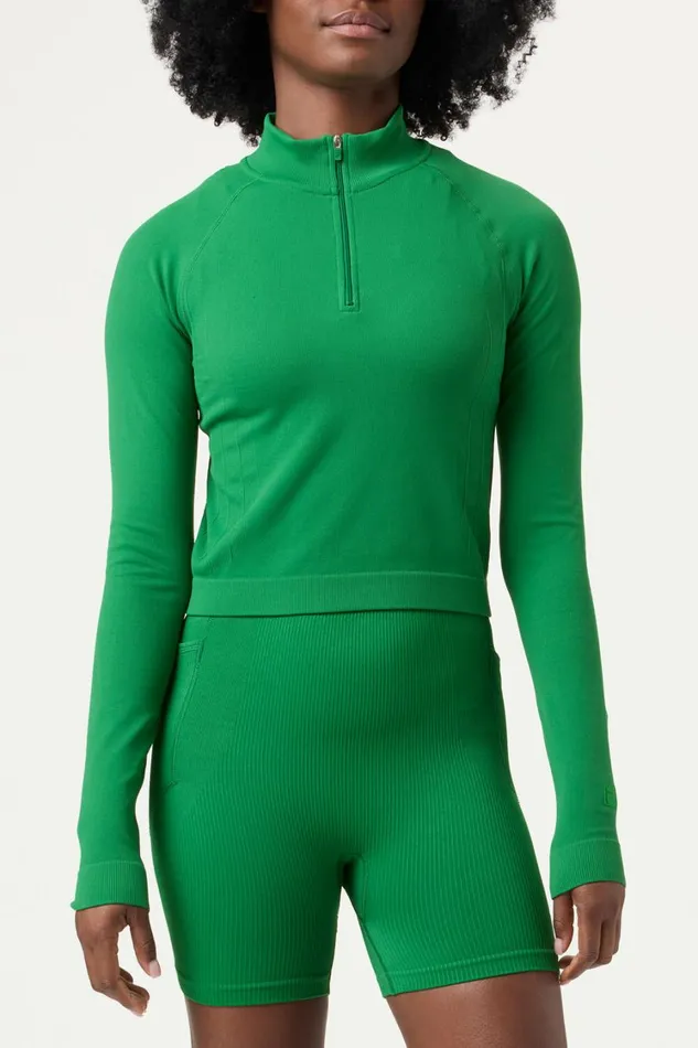 Women Tops and TShirts Fila Breakpoint Seamless Quarter Zip 300 Amazonfern Greengardenia