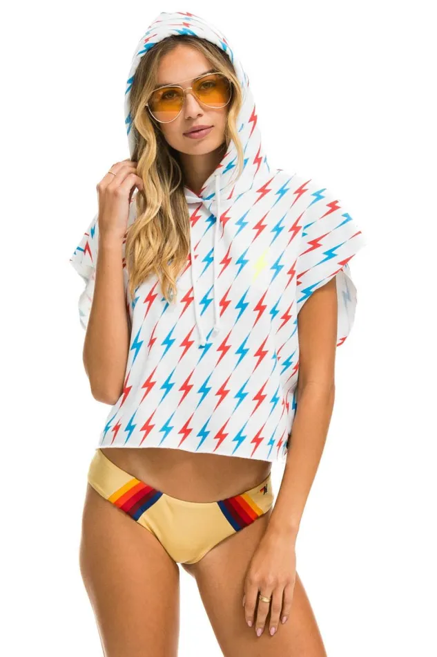 Women Tops Aviator Nation AVIATOR BOLT SLEEVELESS RELAXED CROPPED PULLOVER HOODIE 8211 WHITE USA Women Tops Aviator Nation AVIATOR BOLT SLEEVELESS RELAXED CROPPED PULLOVER HOODIE 8211 WHITE USA