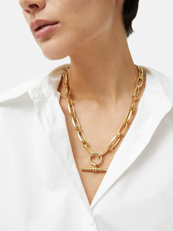 Women Trombone Link Chain Necklace Gold Jigsaw Party