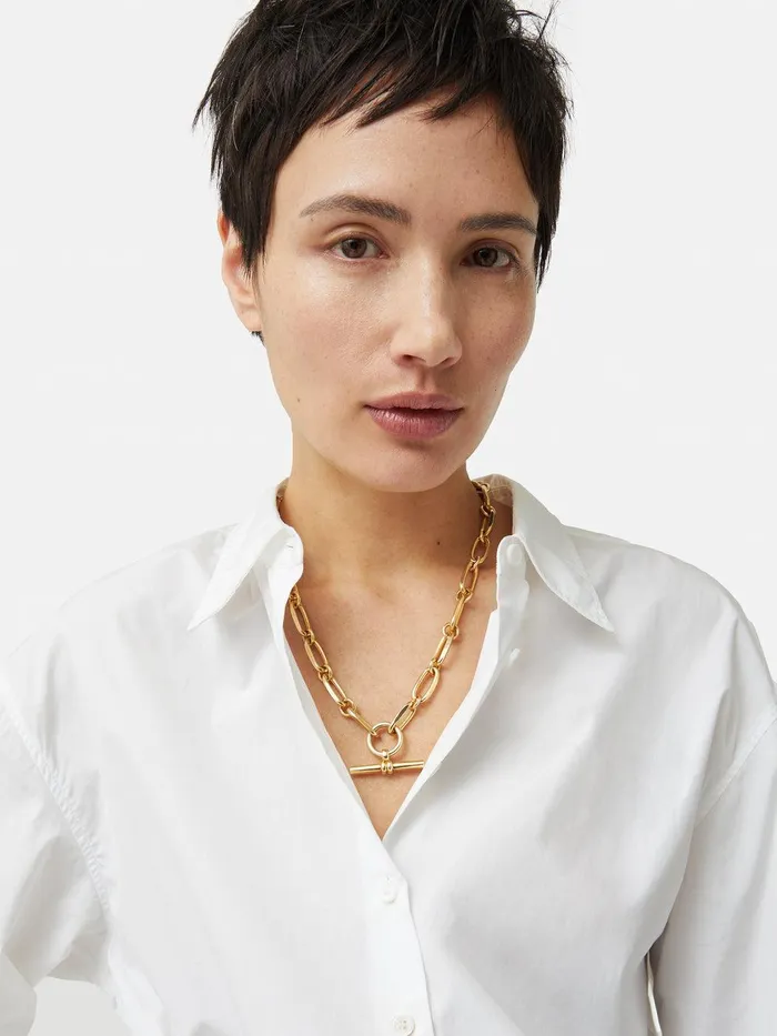 Women Trombone Link Chain Necklace Gold Jigsaw Party