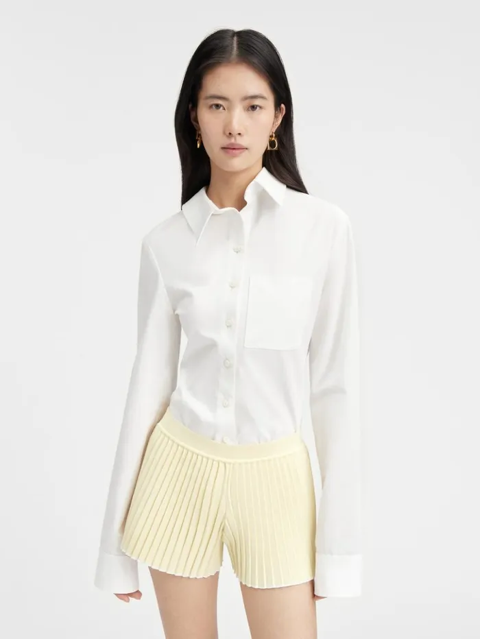 Women Trousers and Shorts JACQUEMUS The Pleated Knit Shorts Light Yellow