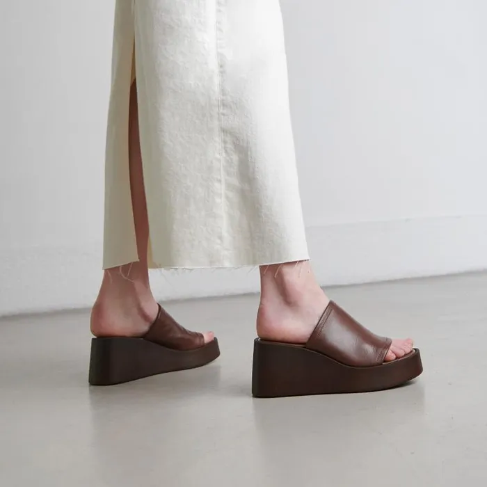 Women Wedge Mules Dark Brown JONAK Mules Clogs