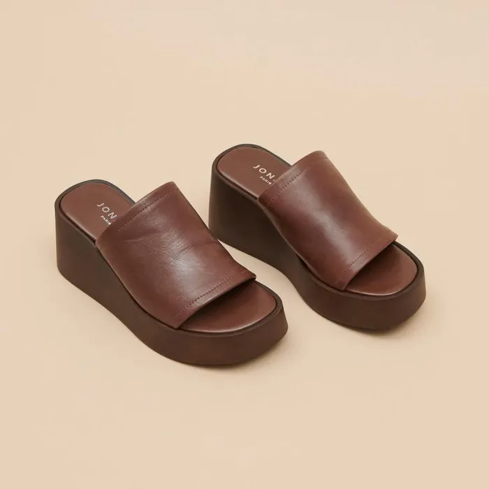 Women Wedge Mules Dark Brown JONAK Mules Clogs