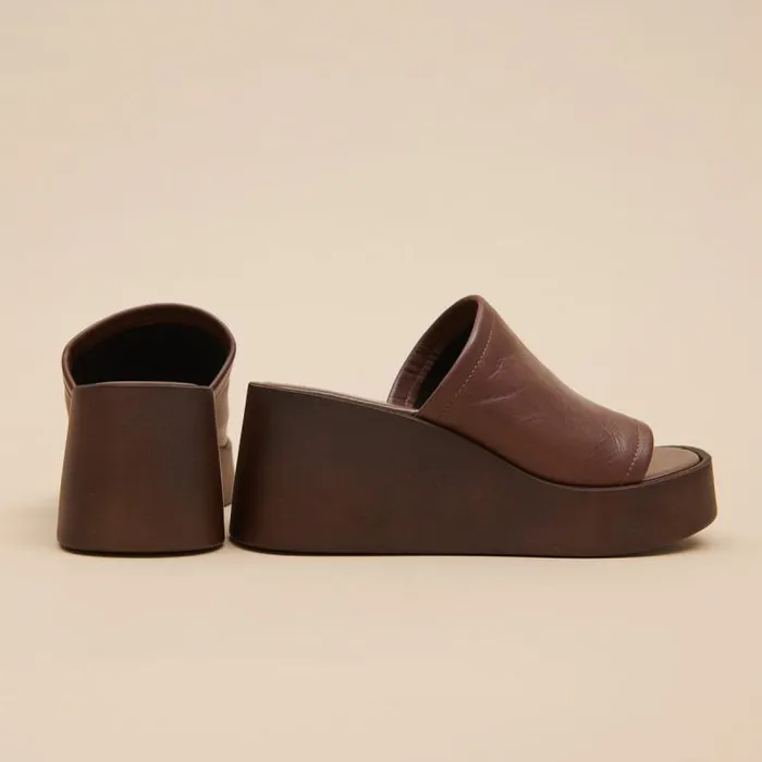 Women Wedge Mules Dark Brown JONAK Mules Clogs