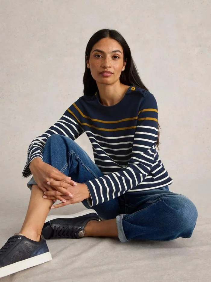 Women WHITNEY STRIPE LS TOP Navy Multi White Stuff Tops and Tees