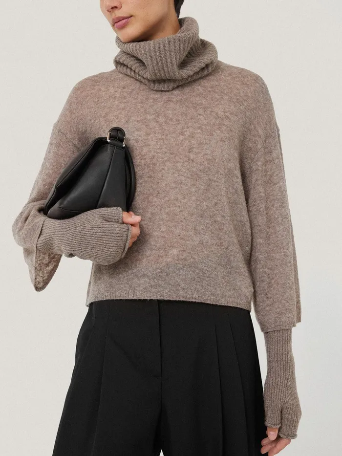 Women Wool Cashmere Blend Mittens Oatmeal Jigsaw Hats and Gloves