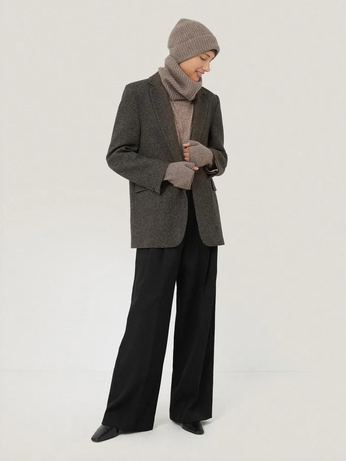 Women Wool Cashmere Blend Mittens Oatmeal Jigsaw Hats and Gloves