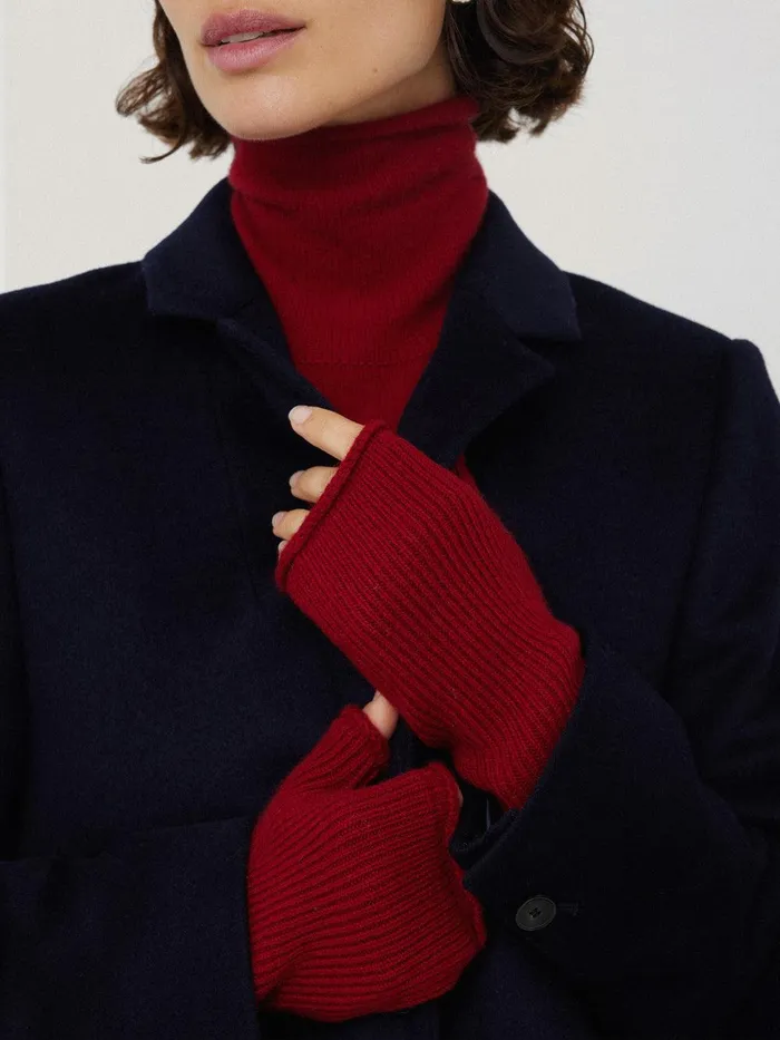 Women Wool Cashmere Blend Mittens Red Jigsaw Knitwear and Cashmere