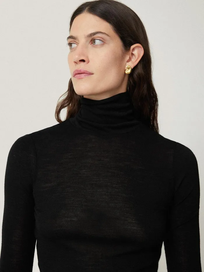 Women Wool Jersey Polo Neck Top Black Jigsaw Shirts and Tops