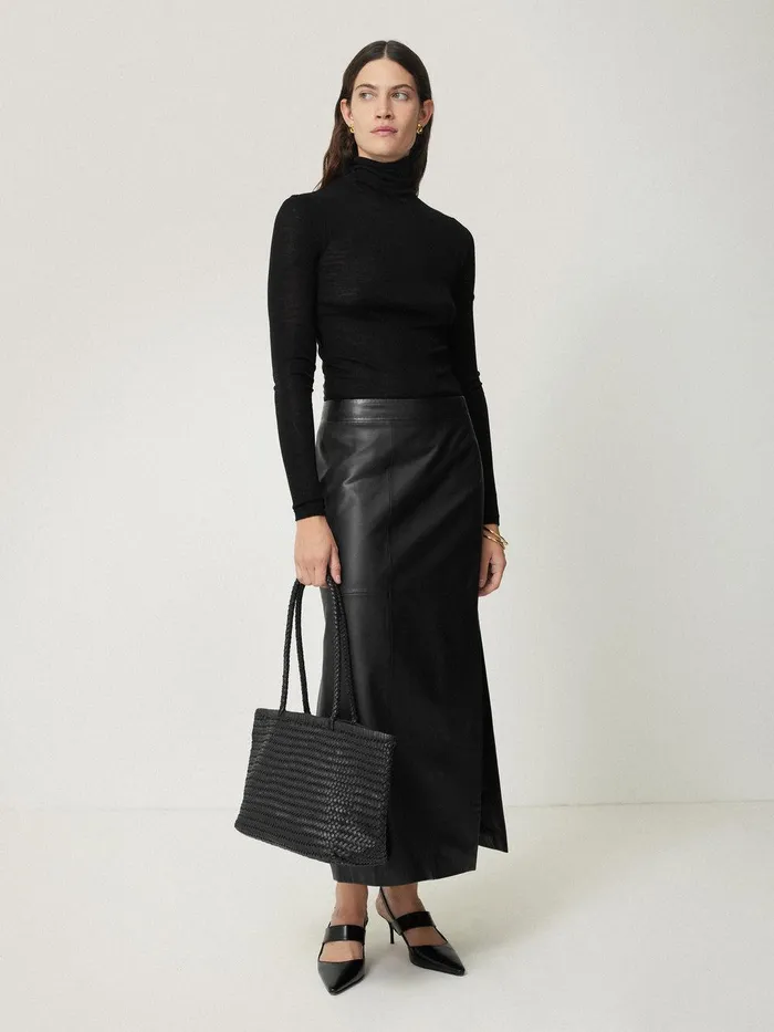 Women Wool Jersey Polo Neck Top Black Jigsaw Shirts and Tops