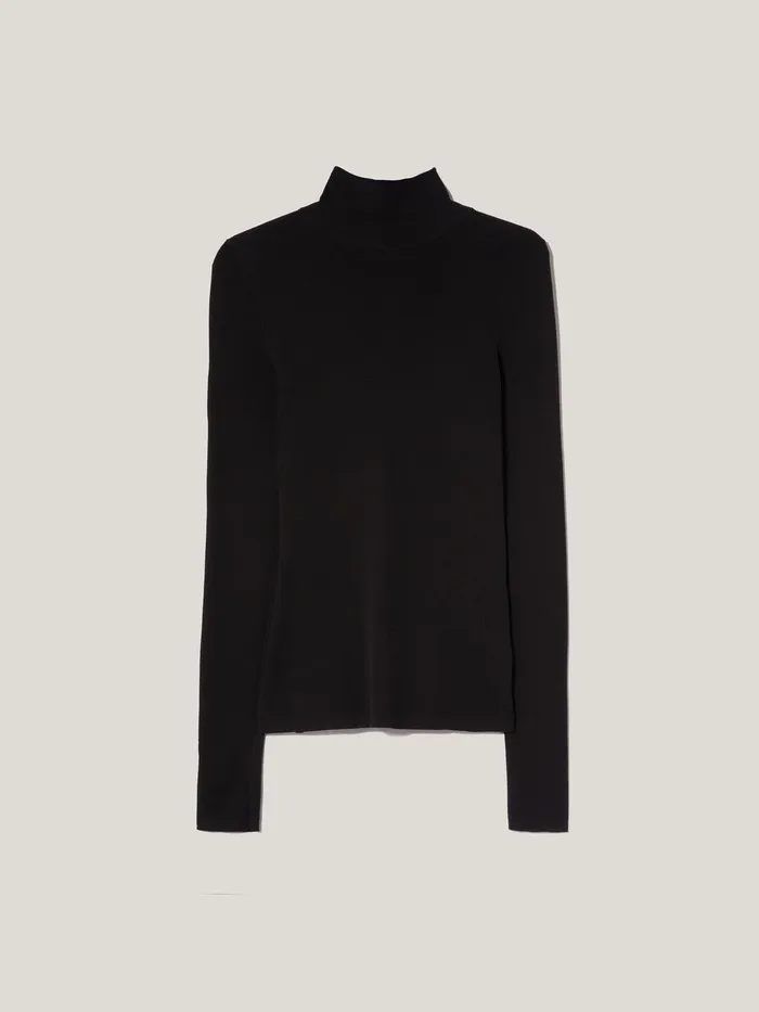 Women Wool Jersey Polo Neck Top Black Jigsaw Shirts and Tops